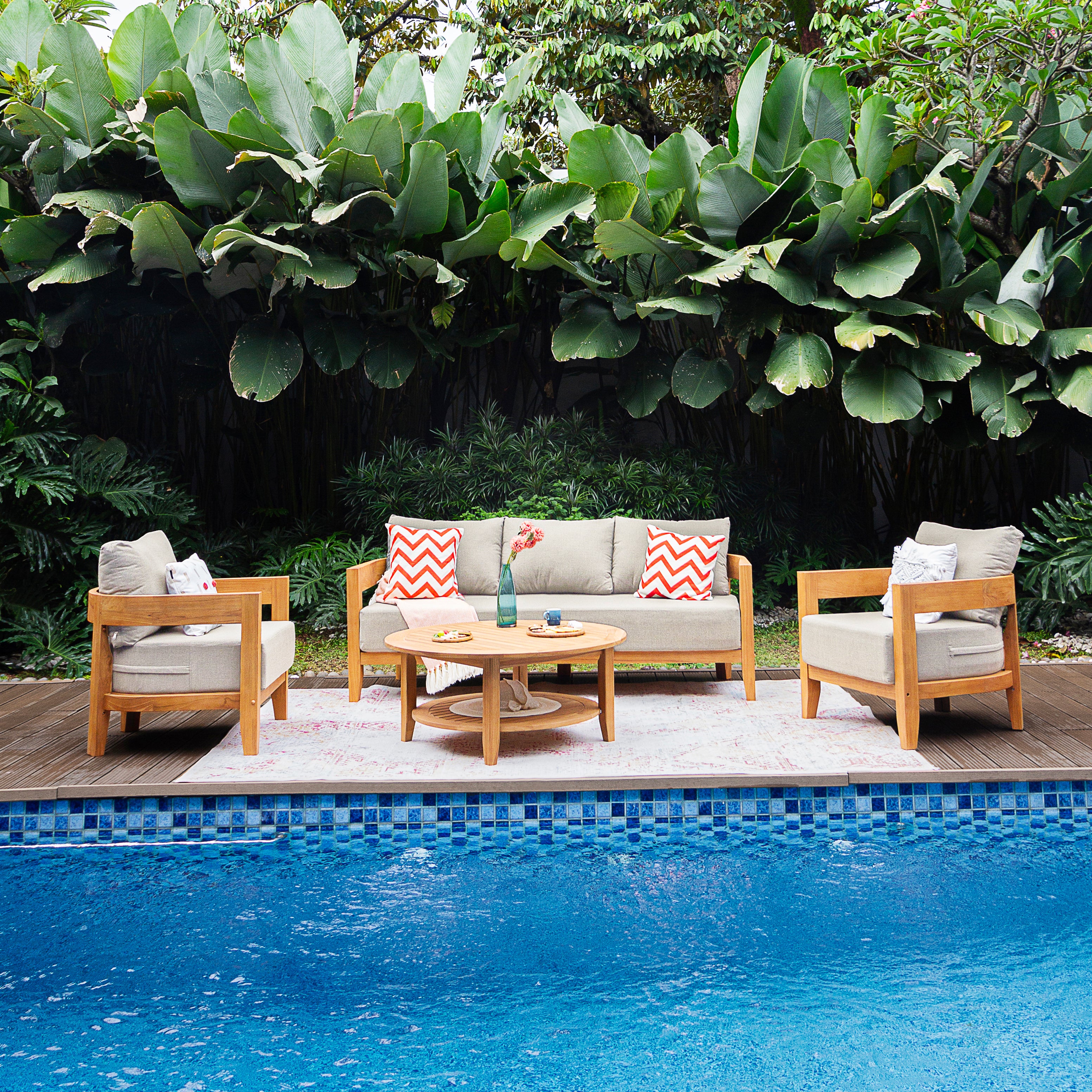 Harper Teak Wood Outdoor 4 Pieces Conversation Set with Ivory Cushion - Image 2
