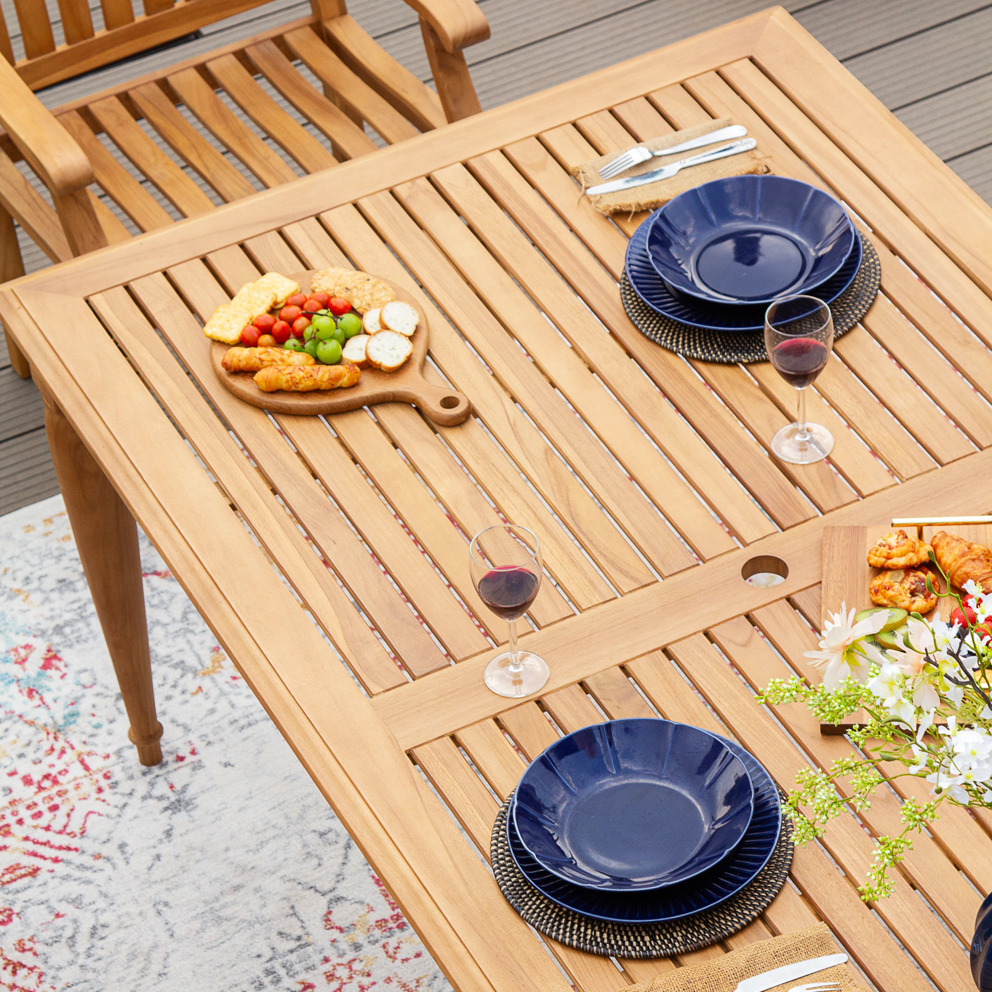 Livingston Teak Wood 6 Piece Outdoor Dining Set - Image 11