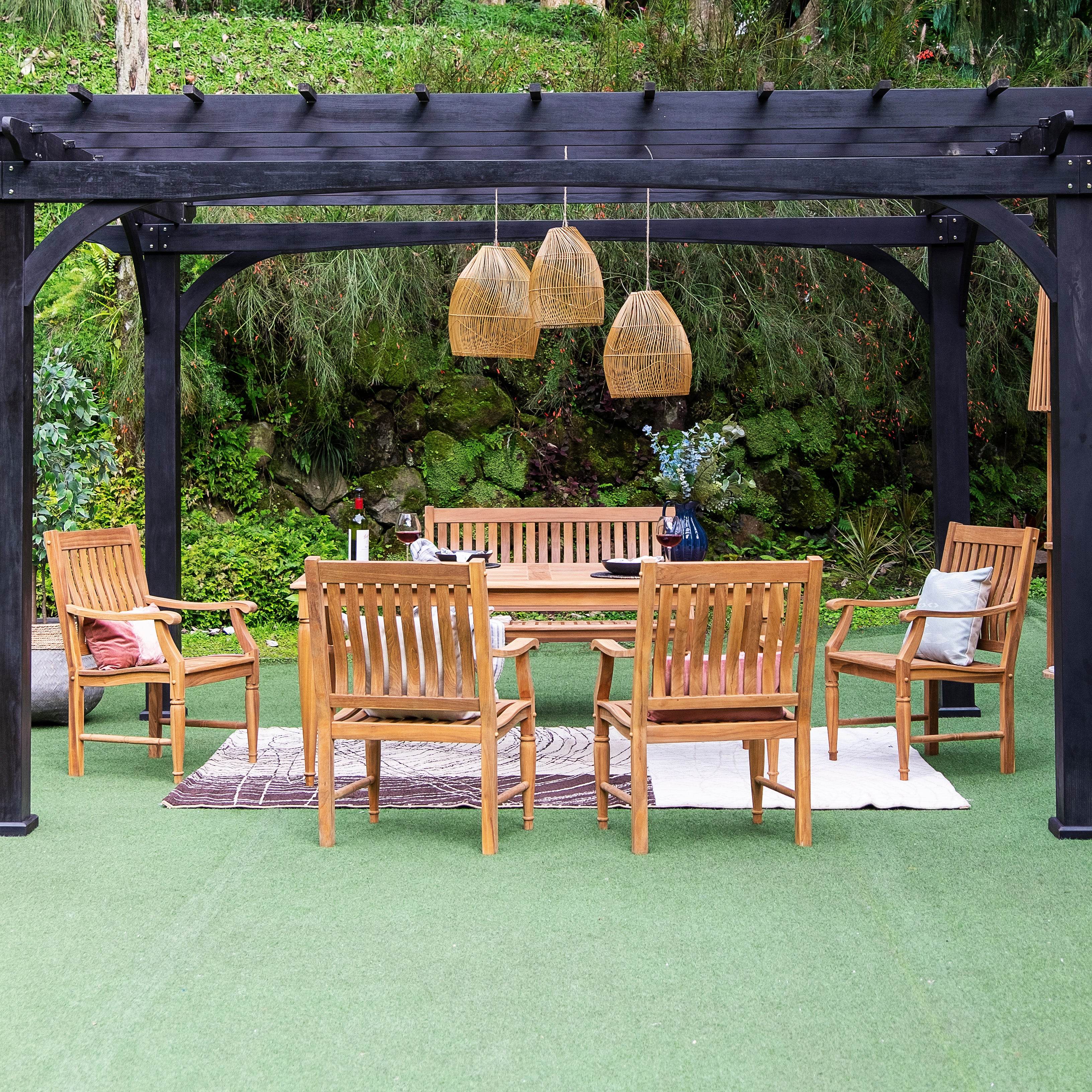 Livingston Teak Wood 6 Piece Outdoor Dining Set - Image 3