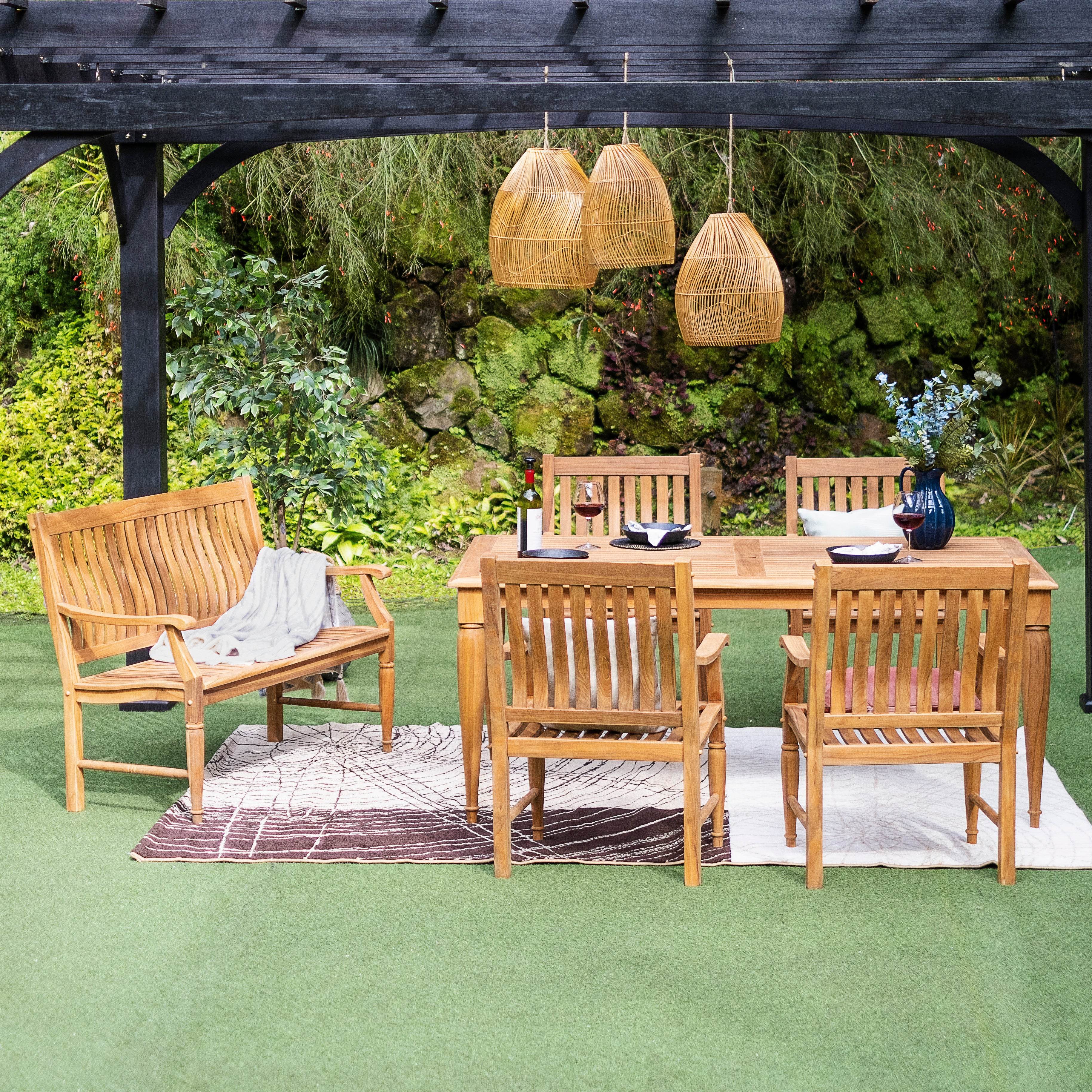 Livingston Teak Wood 6 Piece Outdoor Dining Set - Image 4