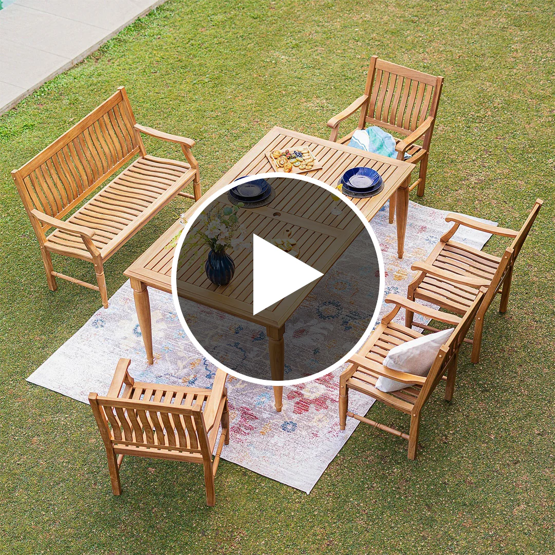 Livingston Teak Wood 6 Piece Outdoor Dining Set - Image 5