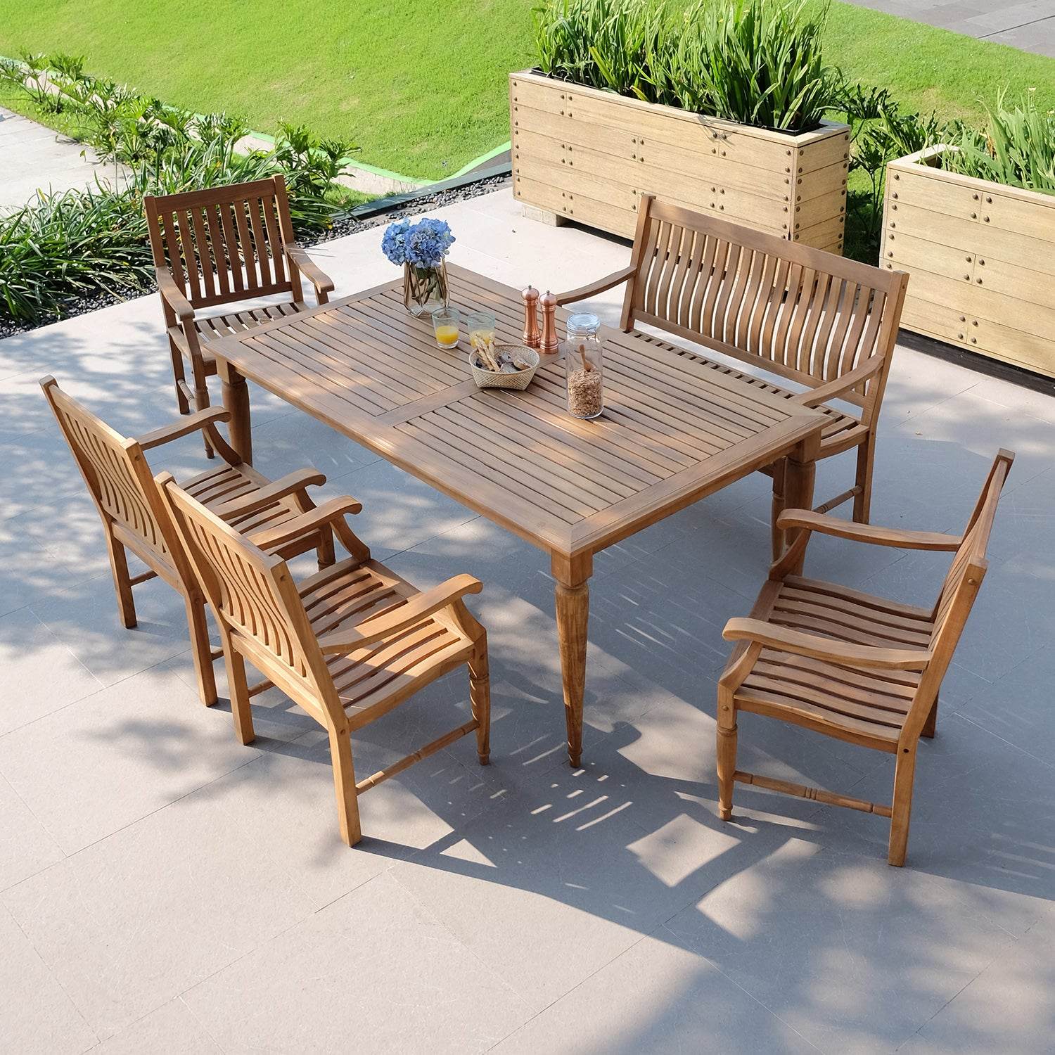 Livingston Teak Wood 6 Piece Outdoor Dining Set - Image 6