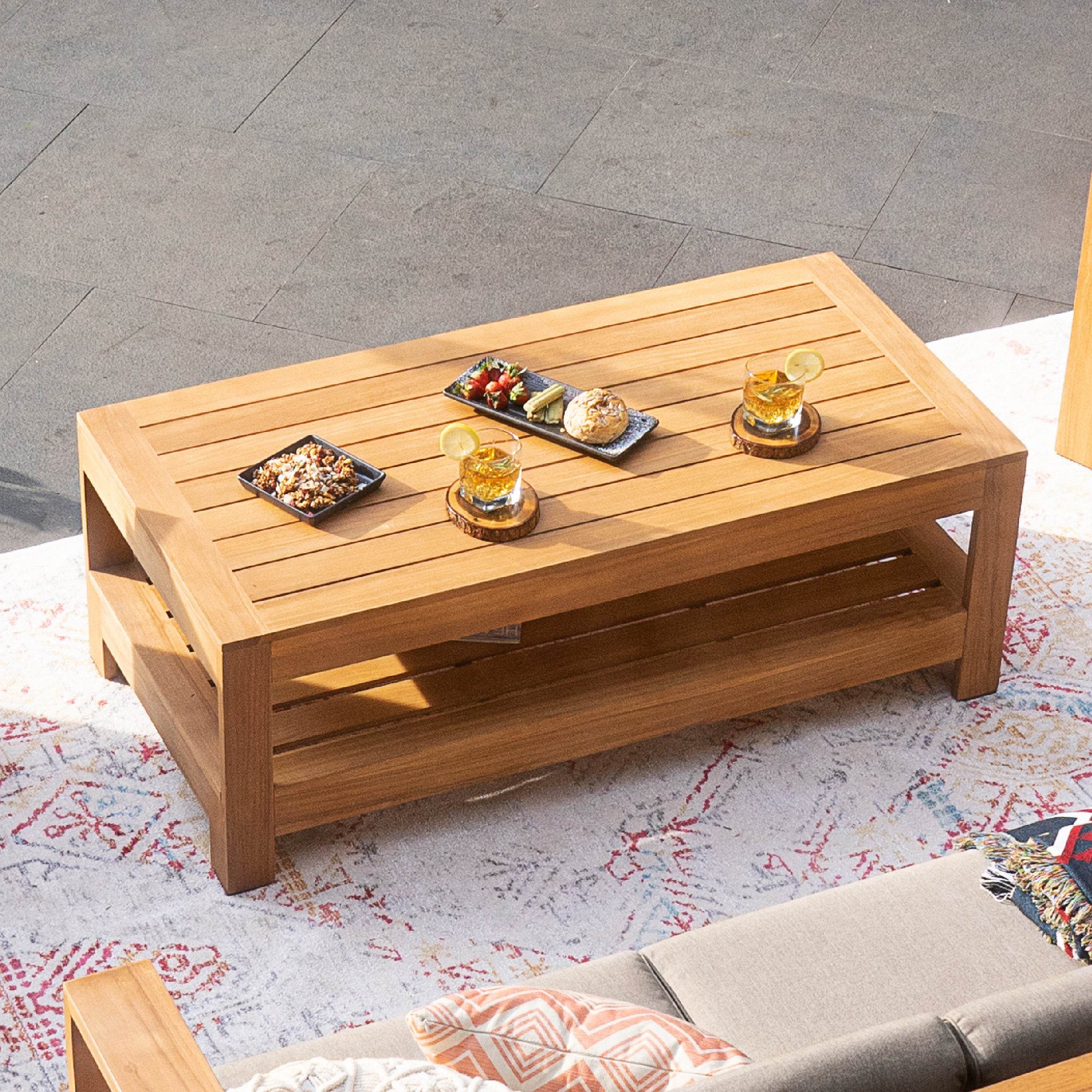Logan Teak Wood 4 Piece Modern Conversation Set with Padded Seat - Image 17