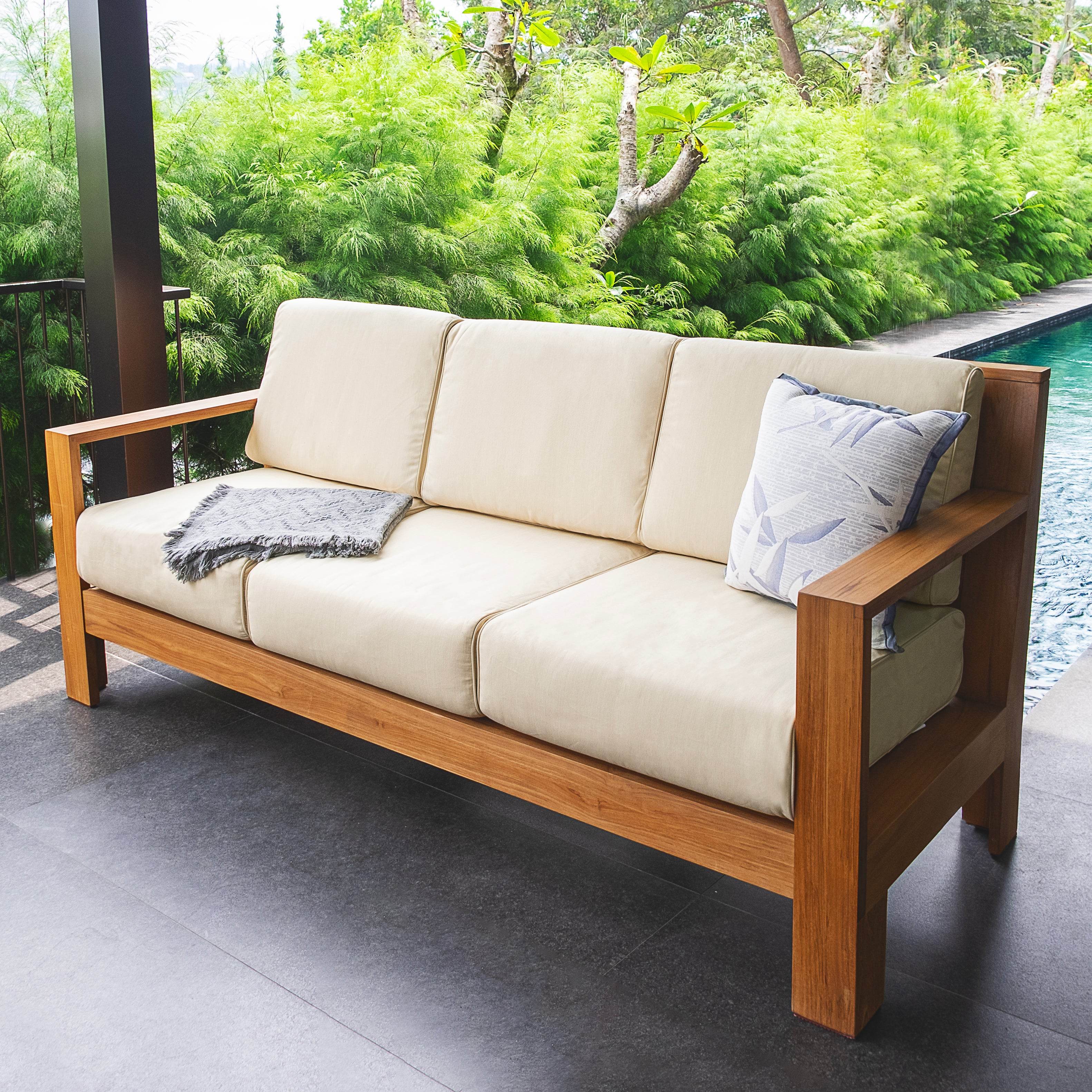 Logan Teak Wood 4 Piece Modern Conversation Set with Padded Seat - Image 5