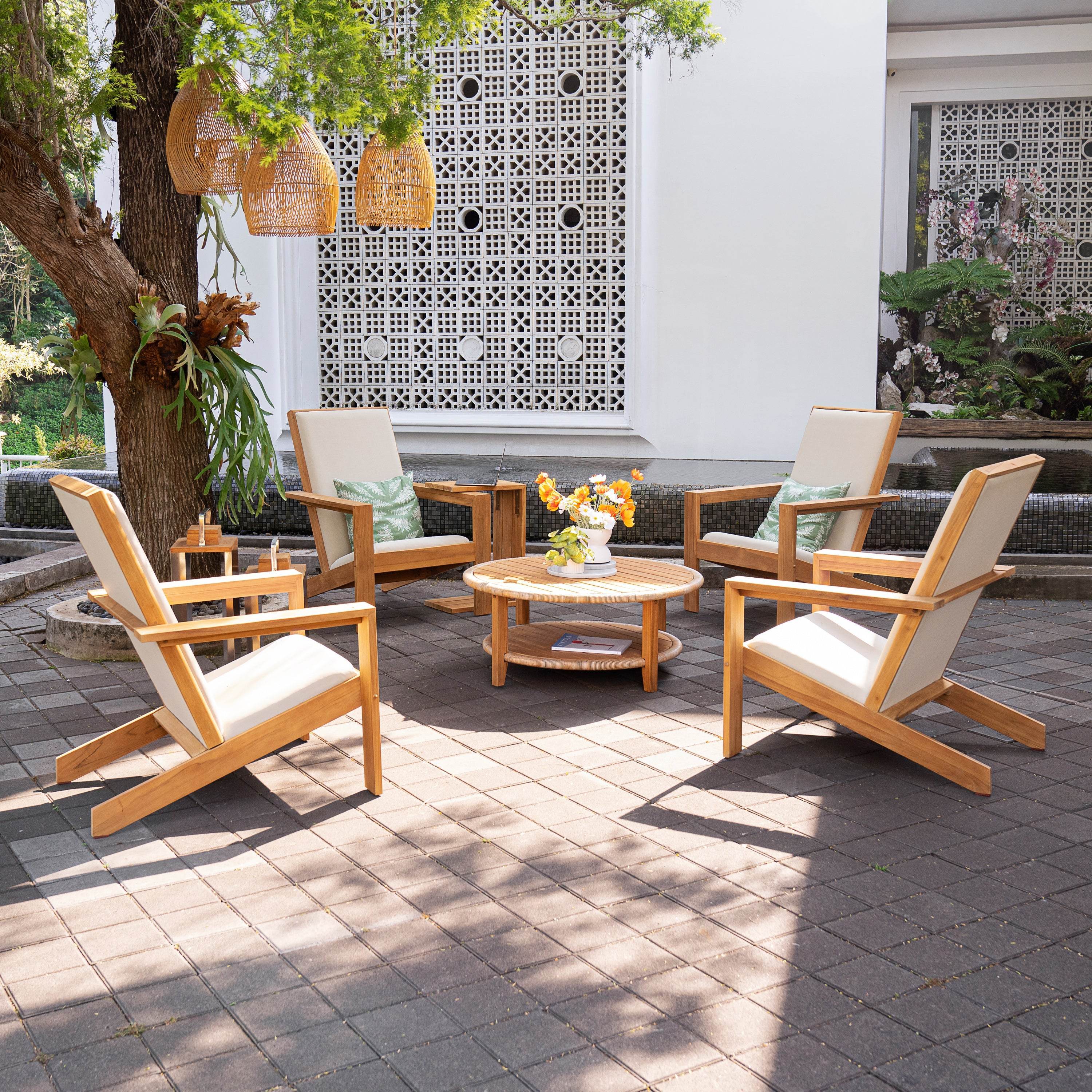 Napa Teak Wood Modern Adirondack Chair with Padded Seat - Image 8