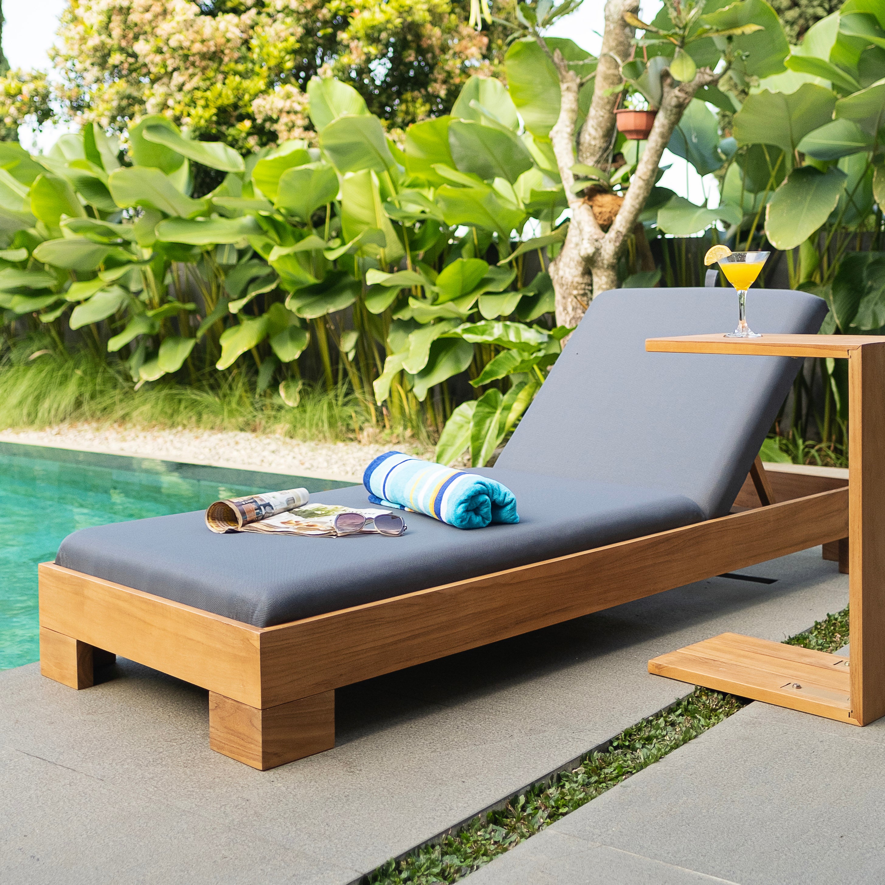Logan Teak Wood Outdoor Chaise Lounge Gray Padded Seat – FREE Furniture Cover - Image 10