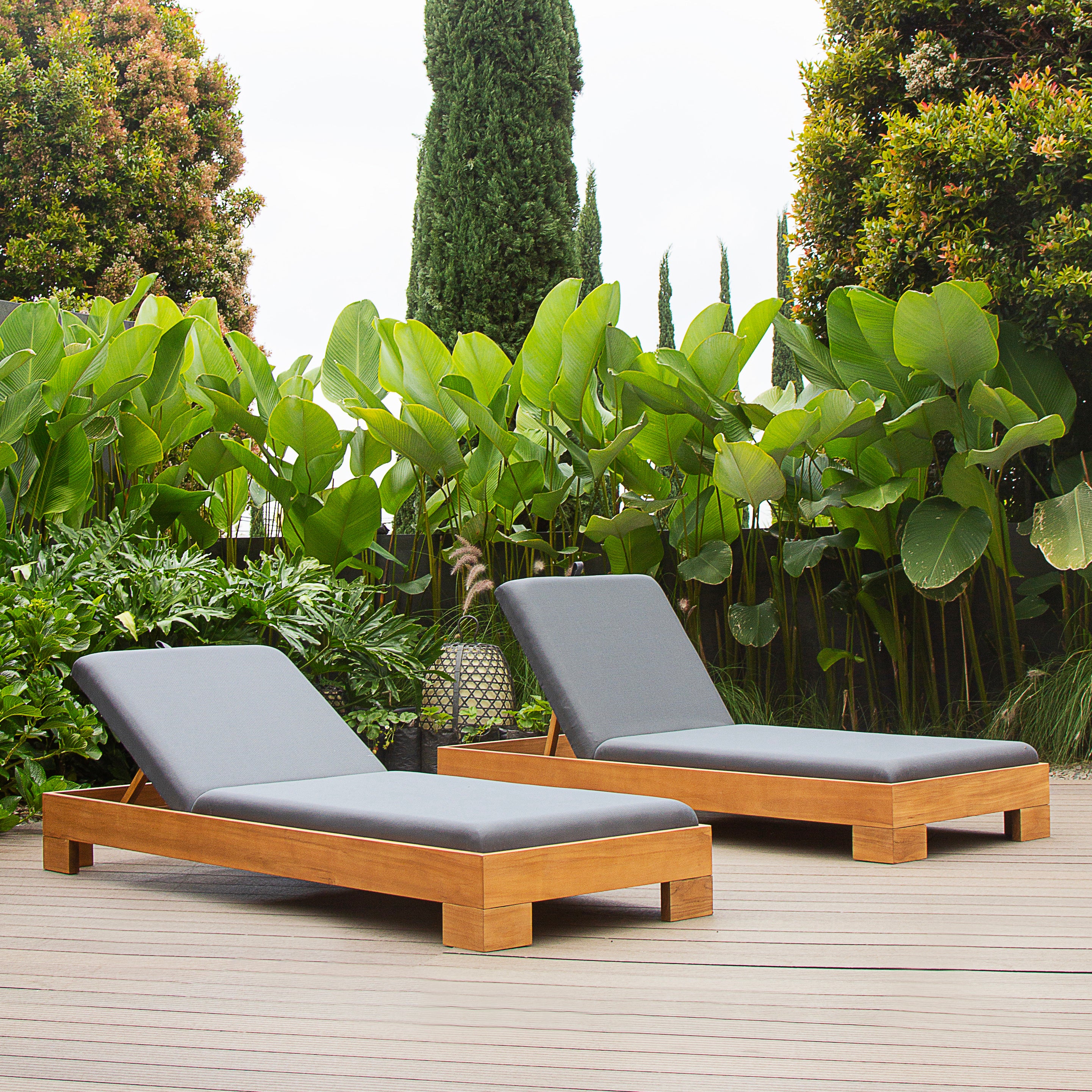 Logan Teak Wood Outdoor Chaise Lounge Gray Padded Seat – FREE Furniture Cover - Image 12