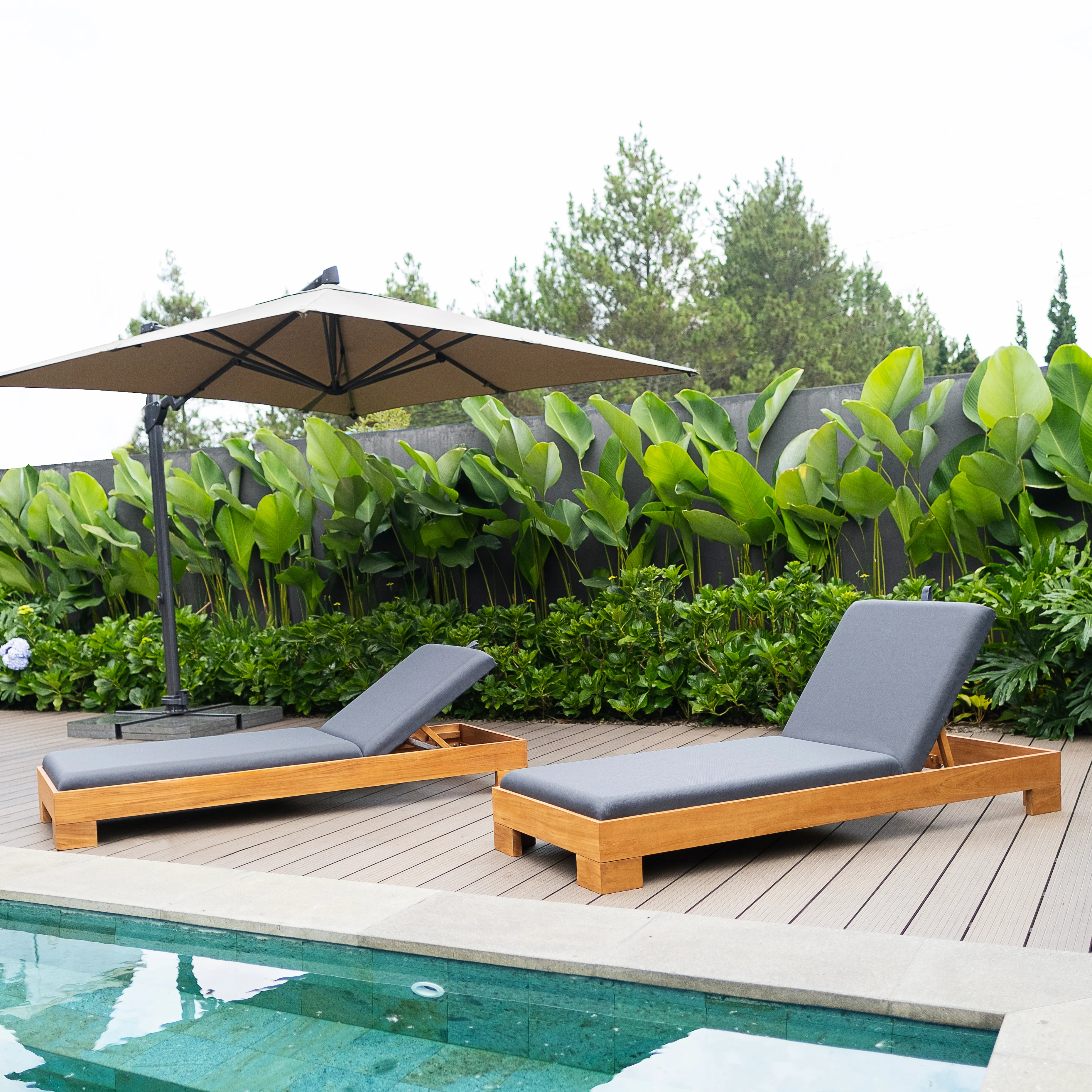 Logan Teak Wood Outdoor Chaise Lounge Gray Padded Seat – FREE Furniture Cover - Image 13