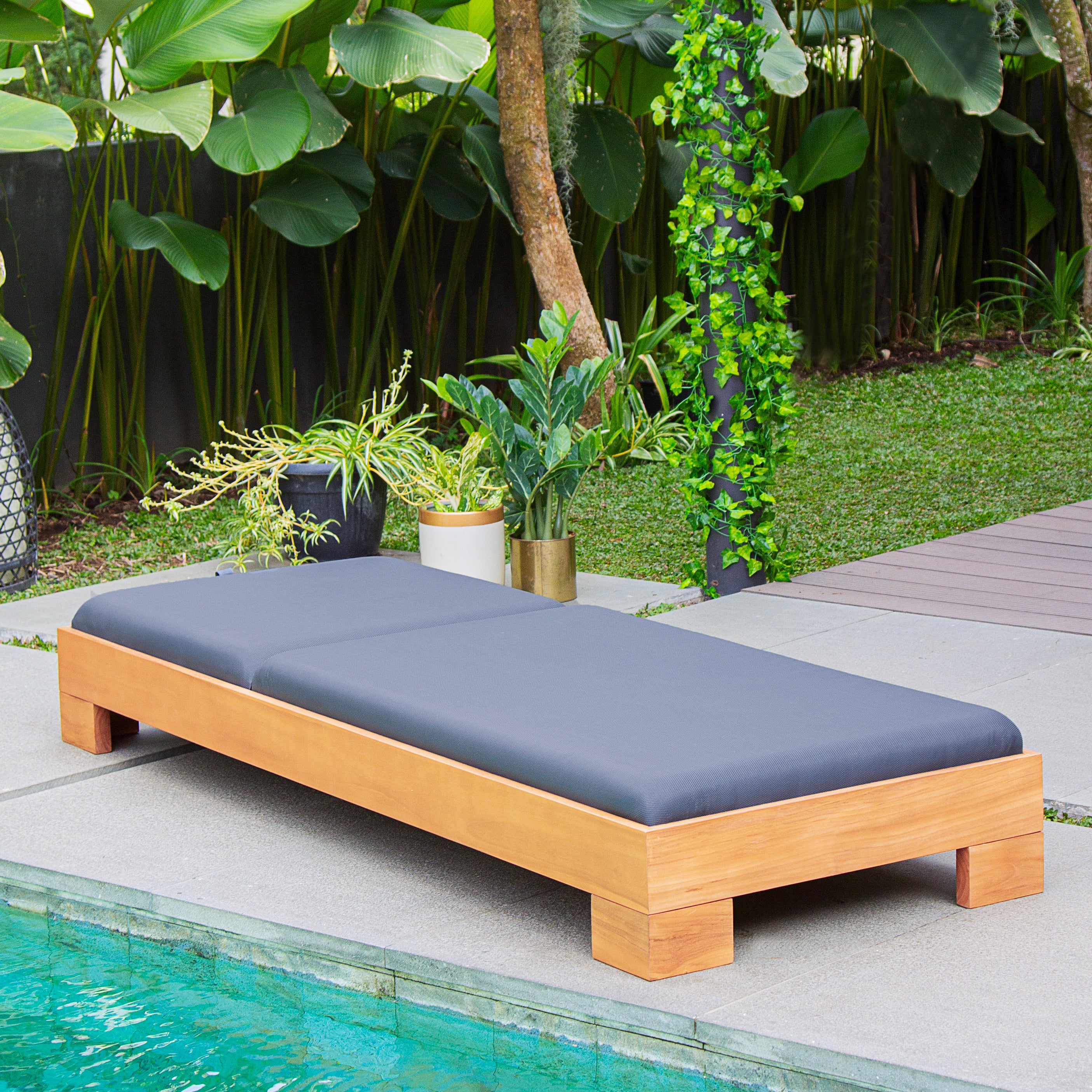 Logan Teak Wood Outdoor Chaise Lounge Gray Padded Seat – FREE Furniture Cover - Image 6