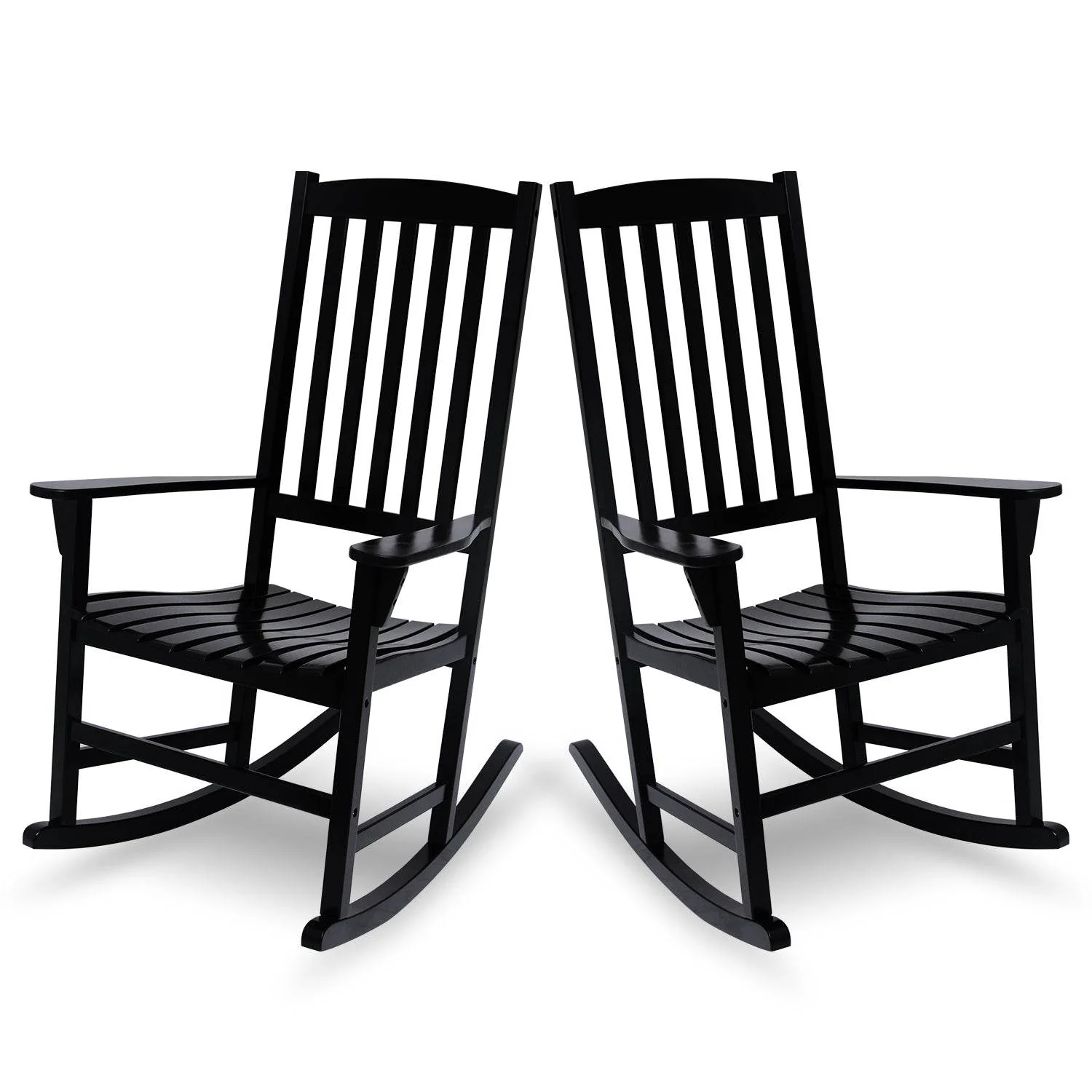 Moni 2 Piece Mahogany Wood Black Porch Rocking Chair