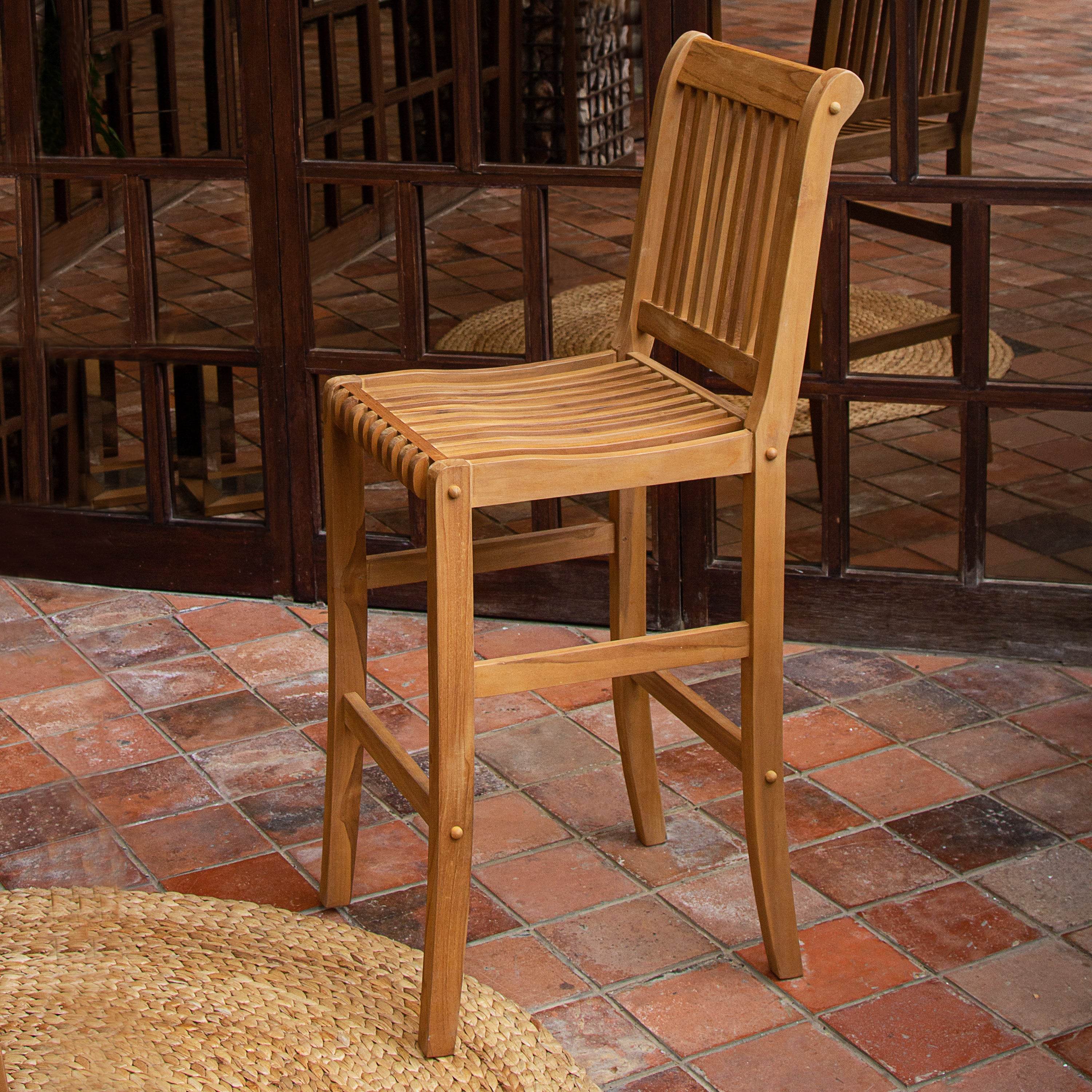 Mosko 2 Piece Teak Wood Outdoor Barstool - Image 8