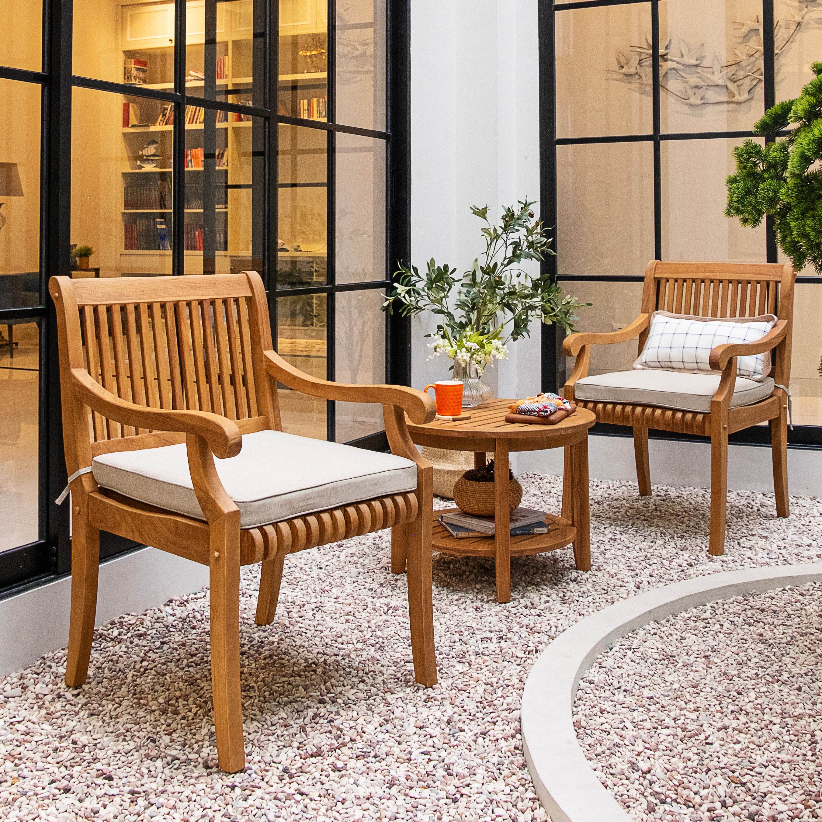Mosko Teak Wood 3 Piece Outdoor Bistro Set with Beige Seatpad