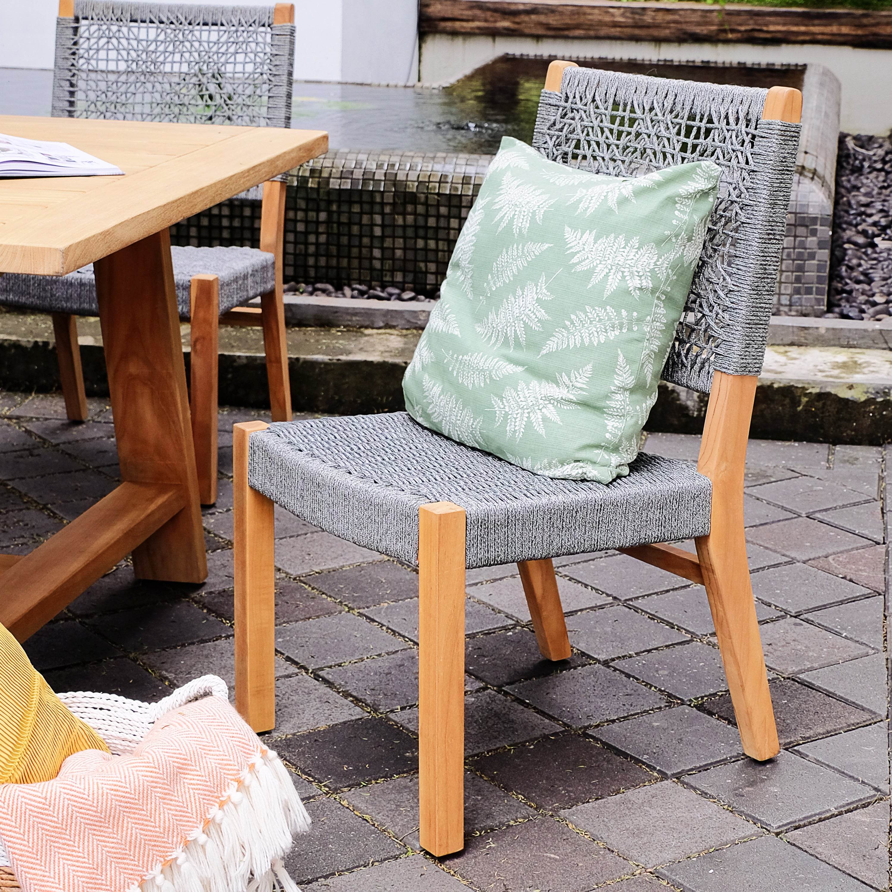 Nassau Teak Wood 7 Pieces Outdoor Dining Set with Gray Polyrope - Image 6