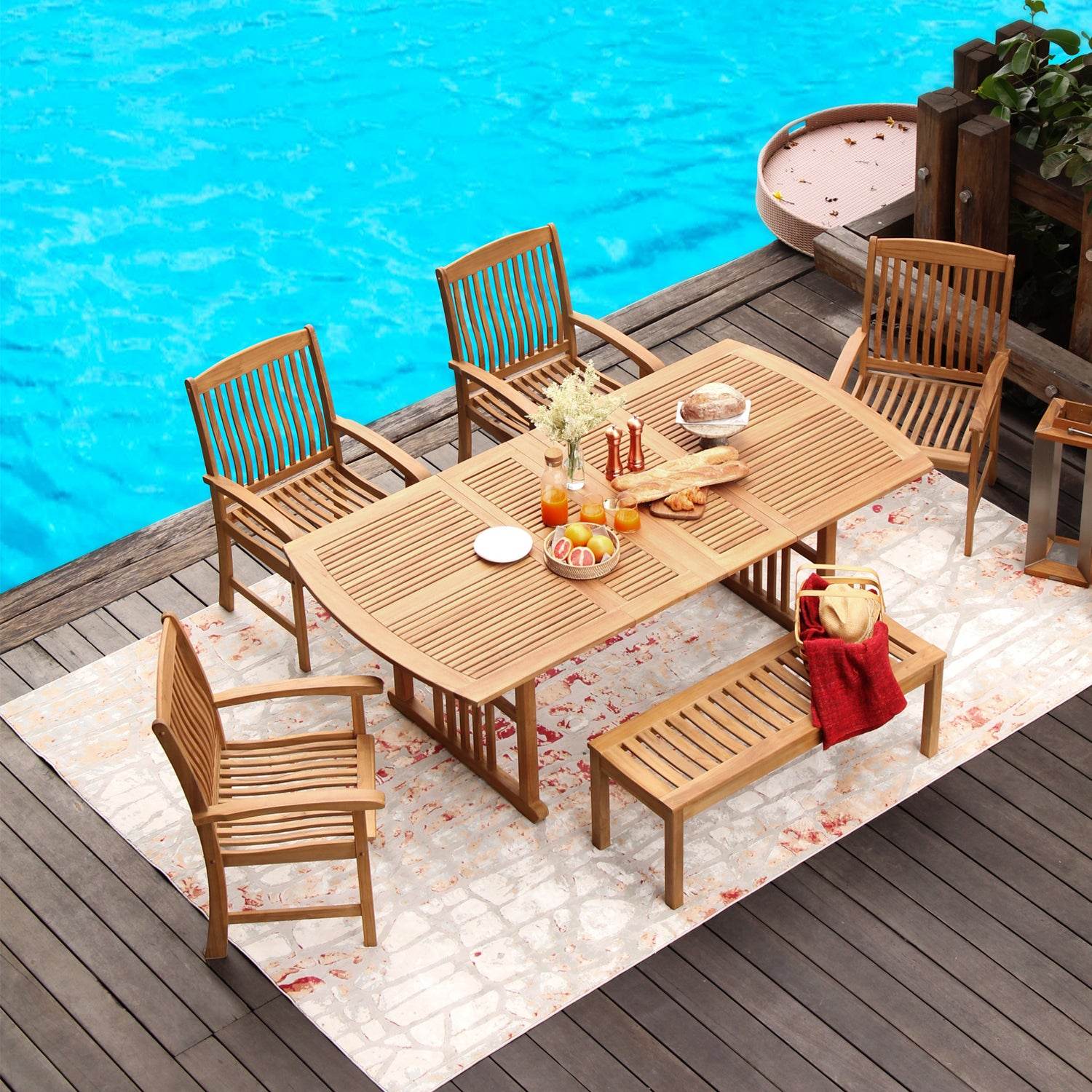 Richmond Teak Wood Extendable Outdoor Dining Table - Image 2