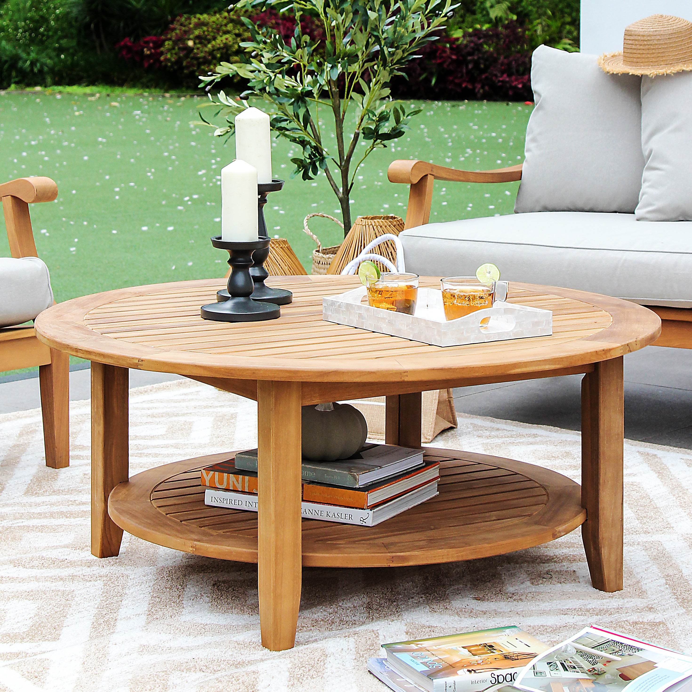 Richmond Teak Wood Outdoor Round Coffee Table - Image 3