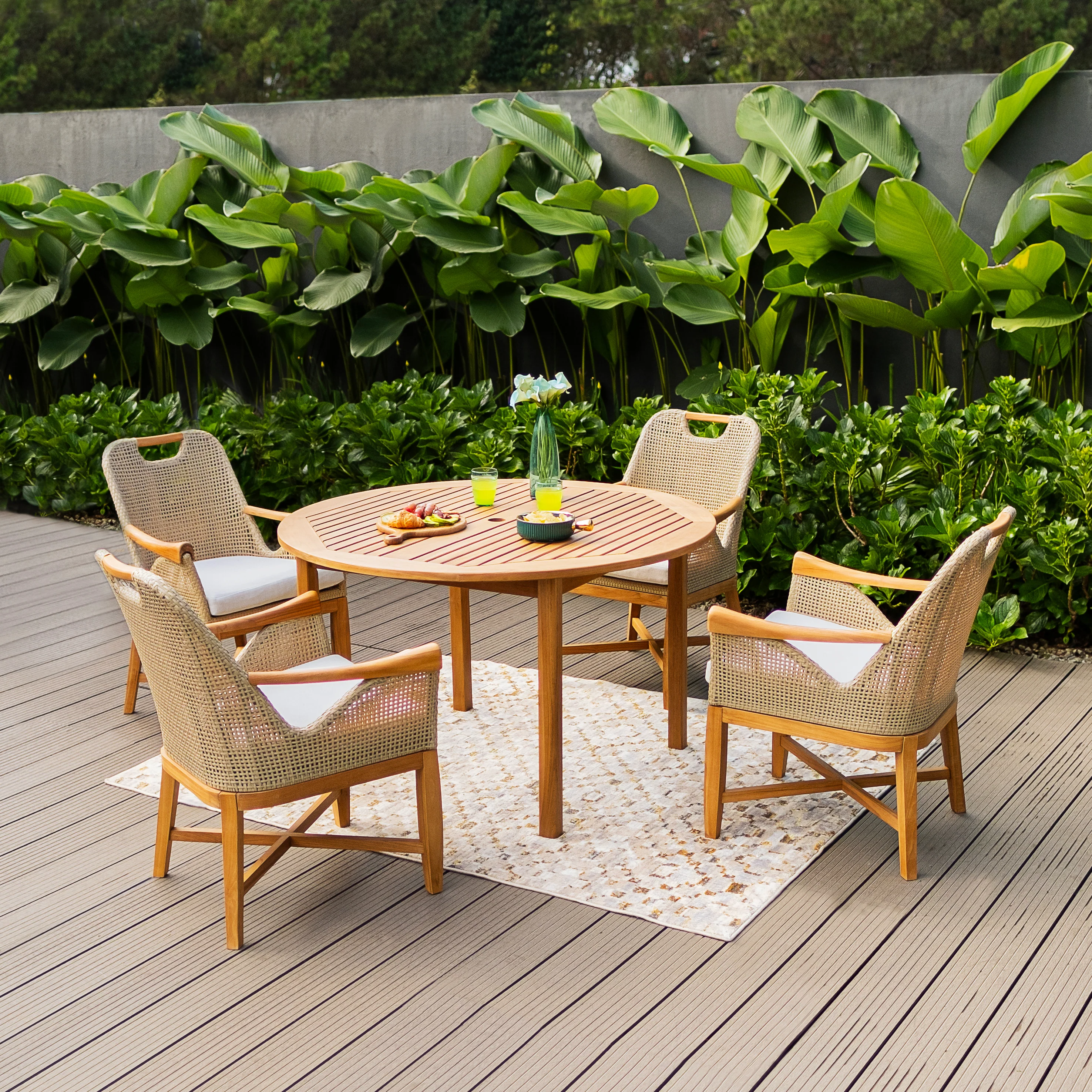 Richmond Teak Wood Round Outdoor Dining Table - Image 5