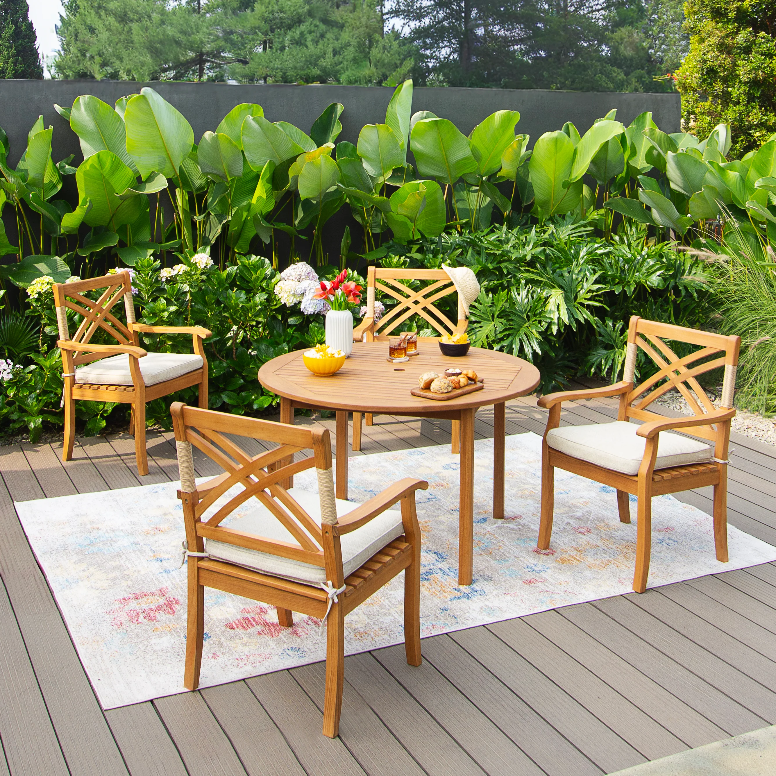 Richmond Teak Wood Round Outdoor Dining Table - Image 6