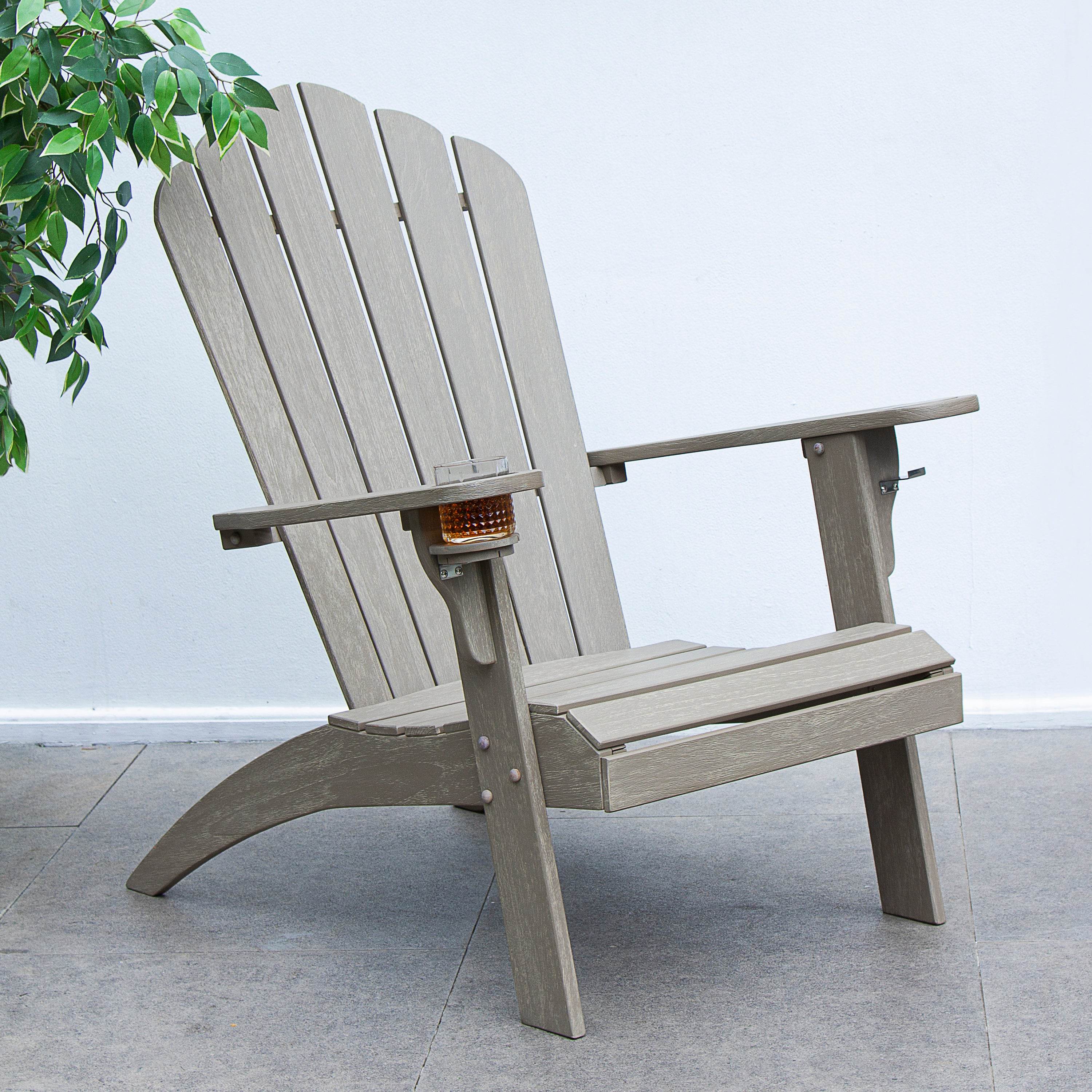 Richmond Weathered Teak Wood Adirondack Chair with Cup Holder - Image 11