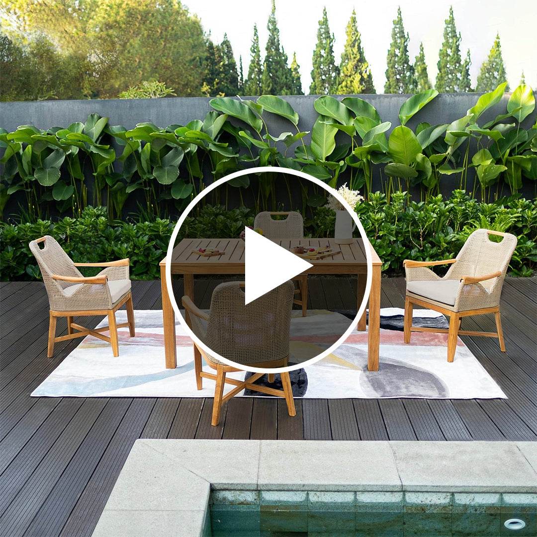 Sydney Teak Wood 5 Pieces Outdoor Dining Set with Rectangular Dining Table - Image 3