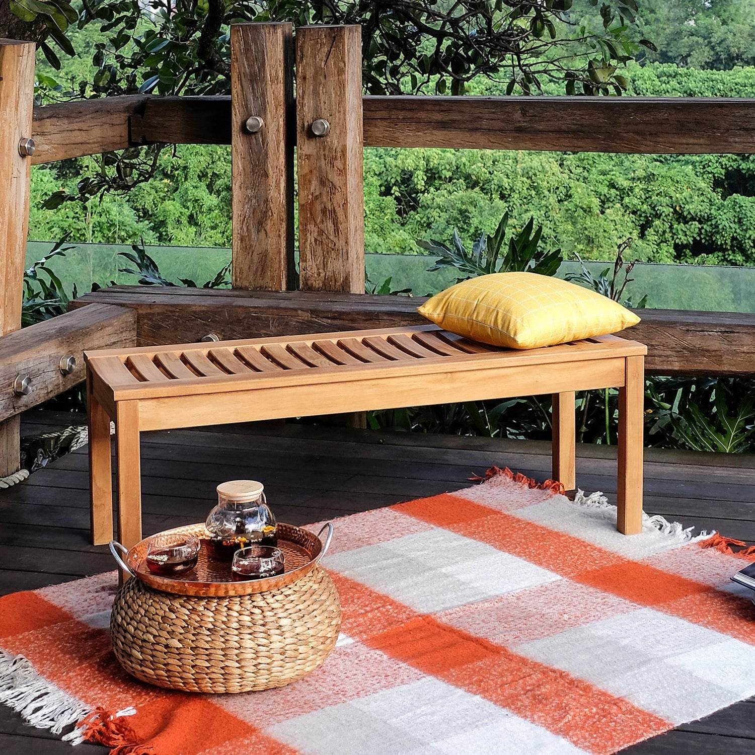 Sydney Teak Wood 6 Pieces Outdoor Picnic Dining Set - Image 10
