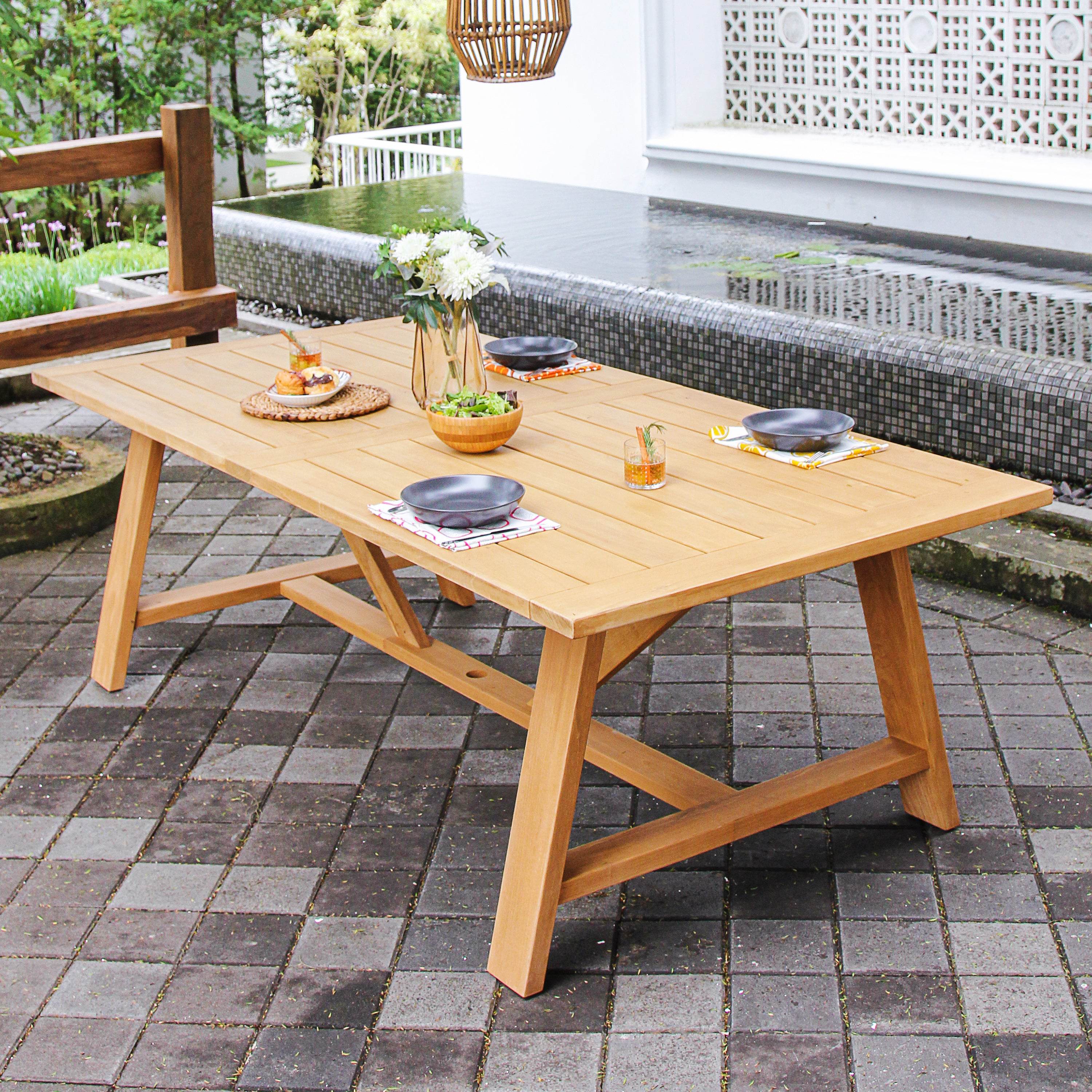 Sydney Teak Wood 7 Piece Outdoor Dining Set with 90 Inch Dining Table - Image 9