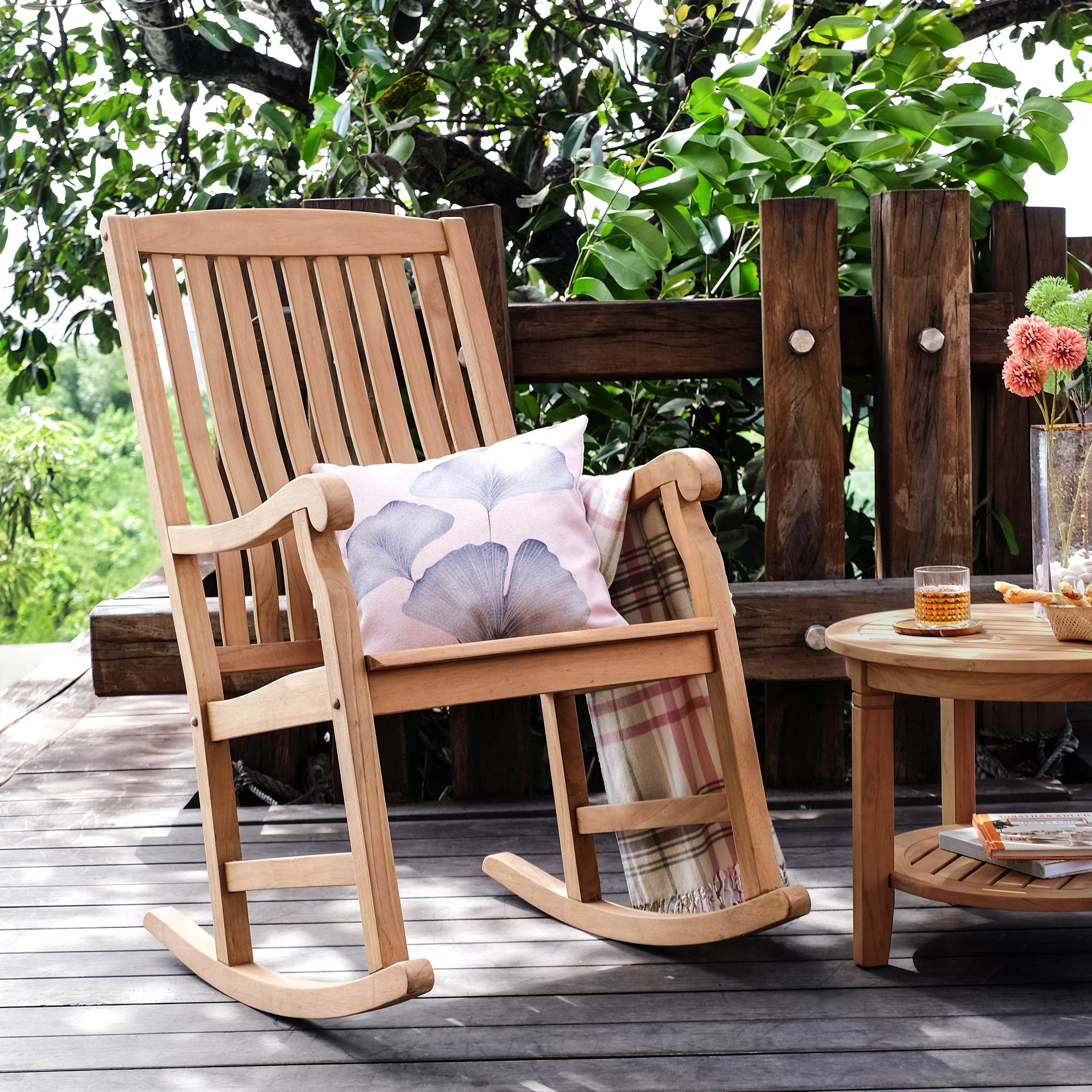 Vermont Teak 3 Piece Patio Rocking Conversation Set - Image 2