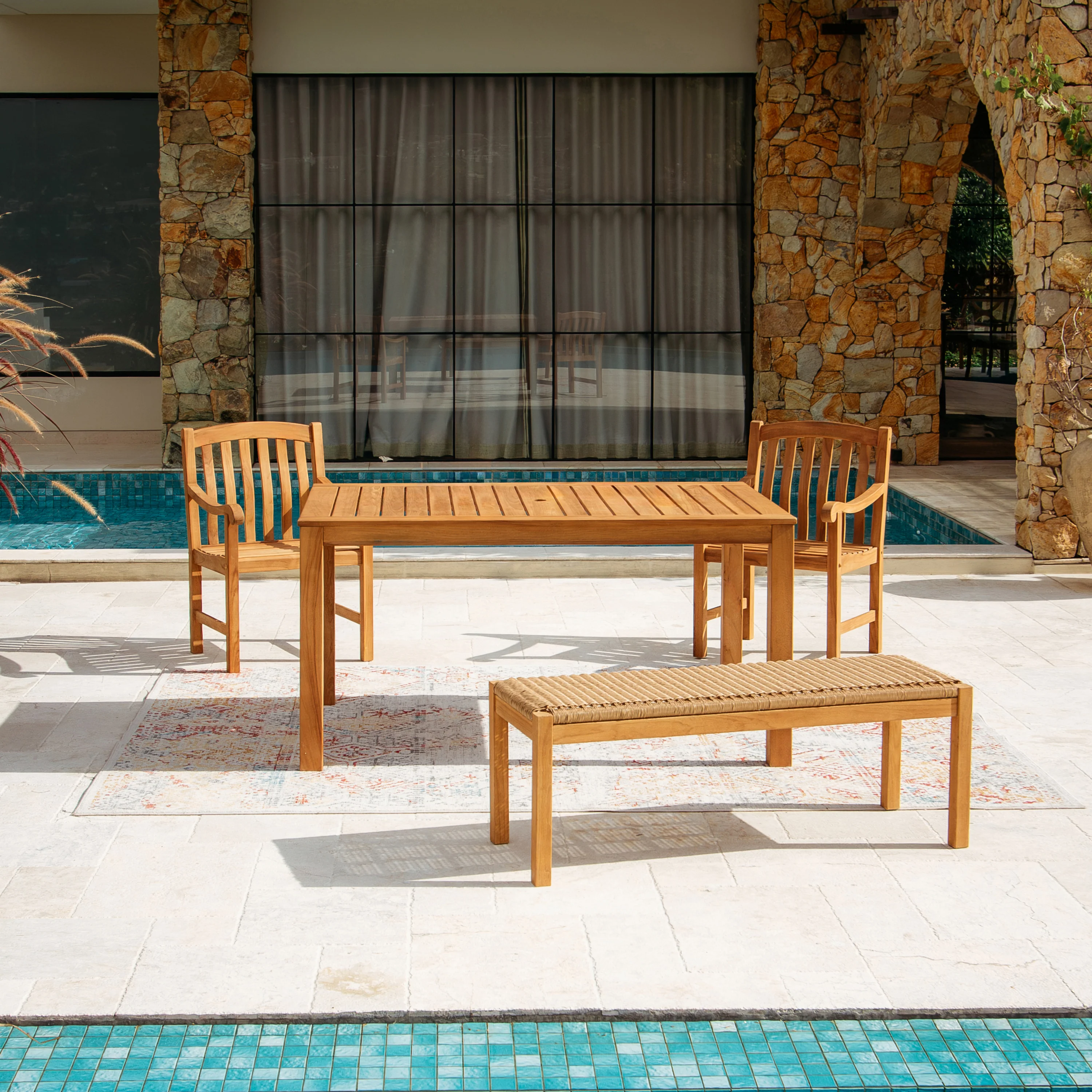 Vermont Teak Wood 4 Piece Outdoor Dining Set with Backless Bench