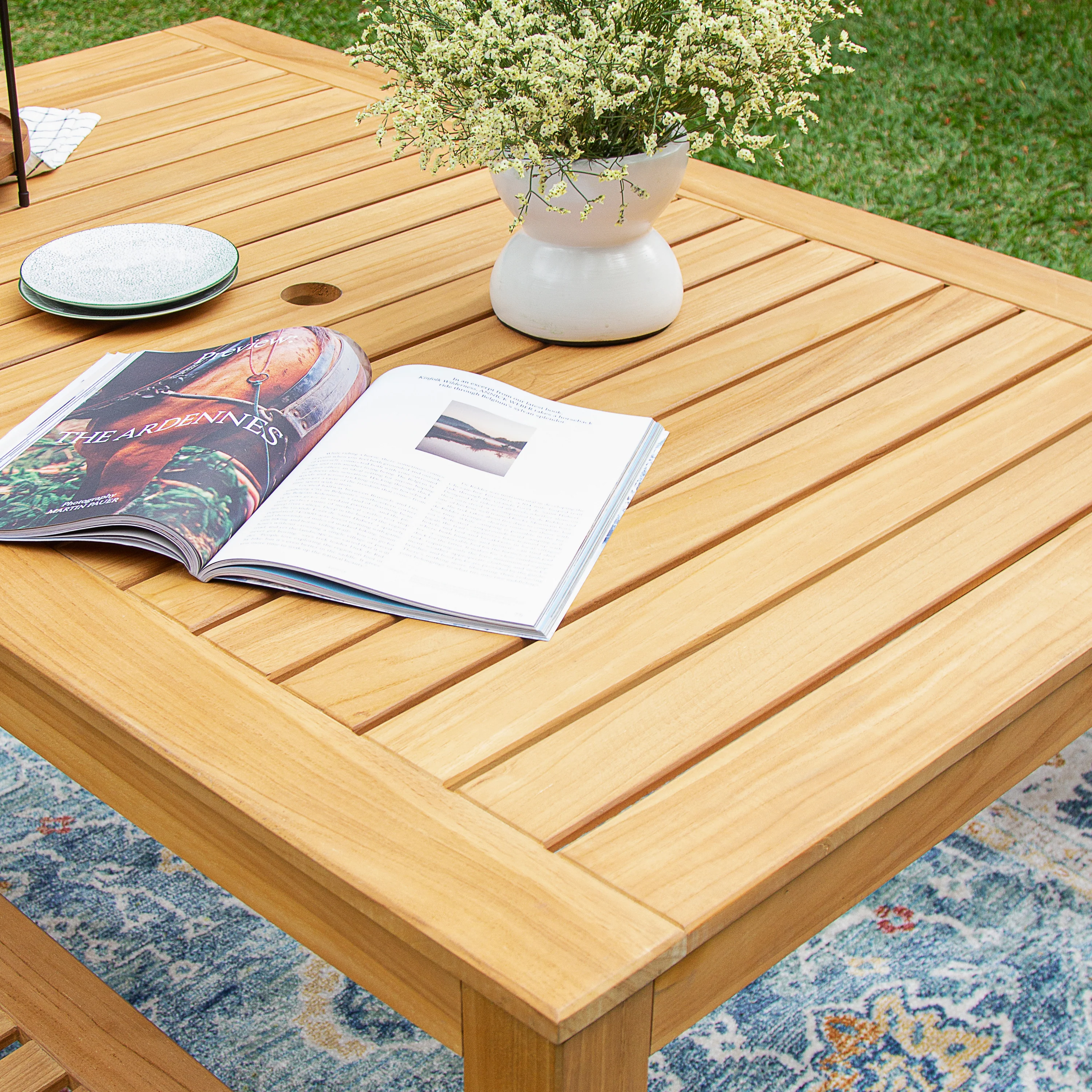 Vermont Teak Wood 4 Piece Outdoor Dining Set with Backless Bench - Image 9