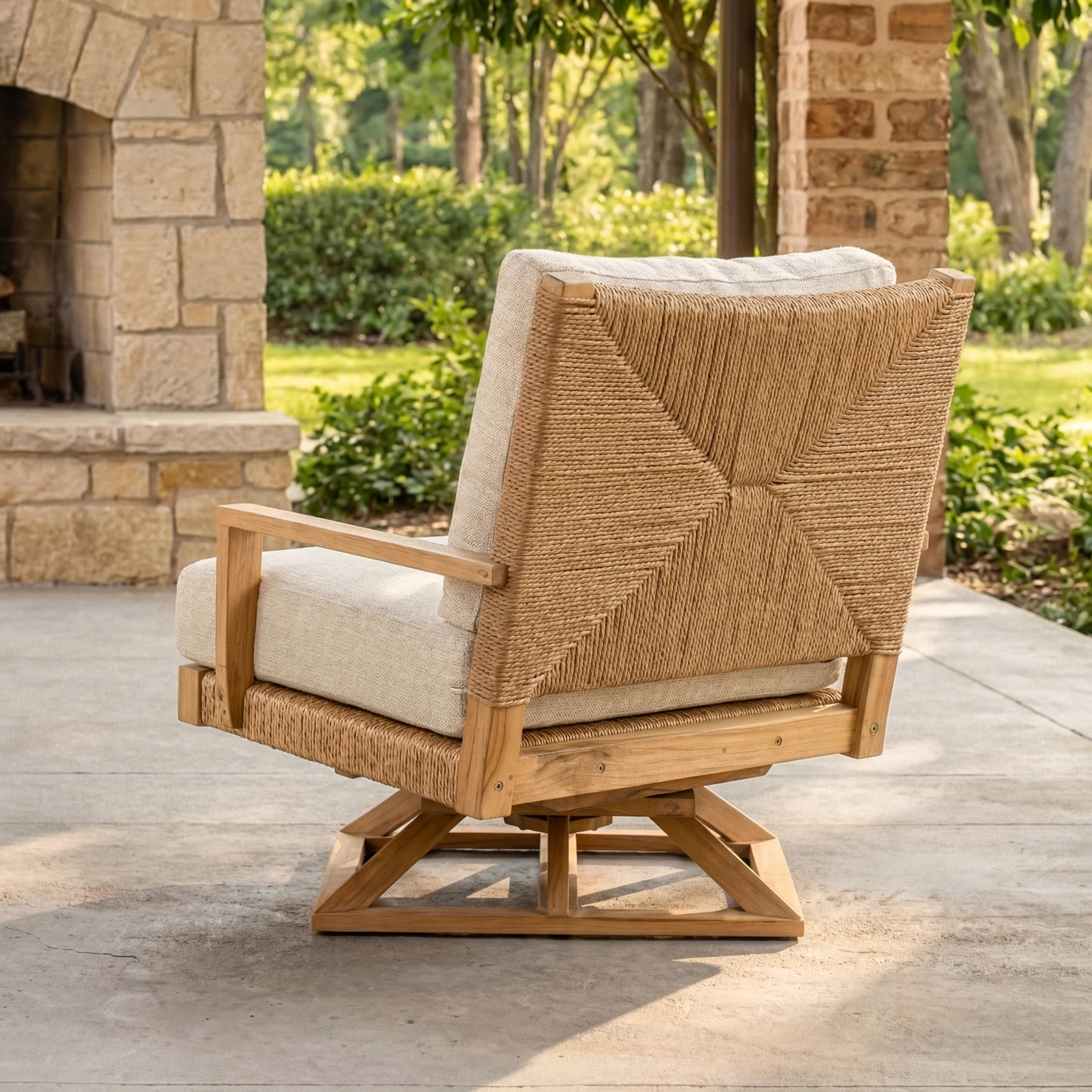 Windsor Teak Wood Outdoor Swivel Chair with Ivory Cushions - Image 2